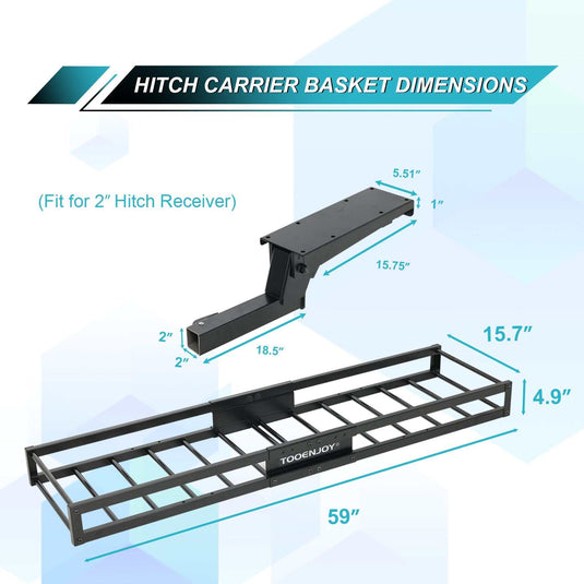 Tooenjoy59x15.7x4.9 Inch Folding Hitch Mount Cargo Carrier9 Inch Folding Hitch Mount Cargo Carrier