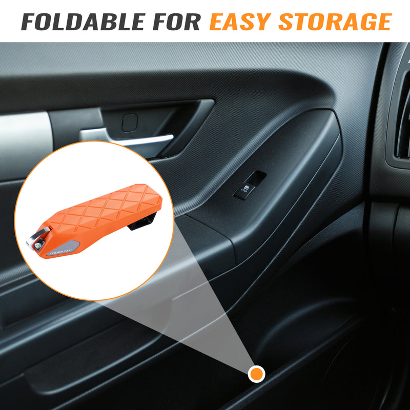 Load image into Gallery viewer, TOOENJOY Flodable&amp;Adjustable 5 Gear Car Door Latch Step, Easy Access to SUV Truck Jeep Roof Top, Both Feet Stand Pedal Ladder for Most Vehicle - Orange
